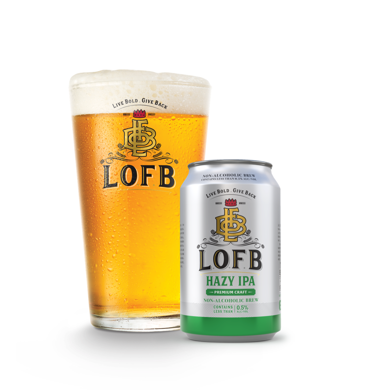 LOFB Zero Hazy IPA NA craft beer can with pint pour